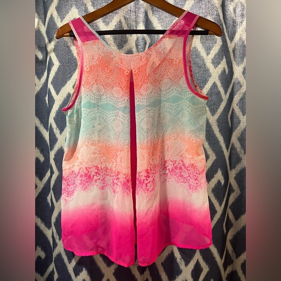 Candies Medium Sheer Pink Orange and Blue Tank​ - Picture 4 of 6